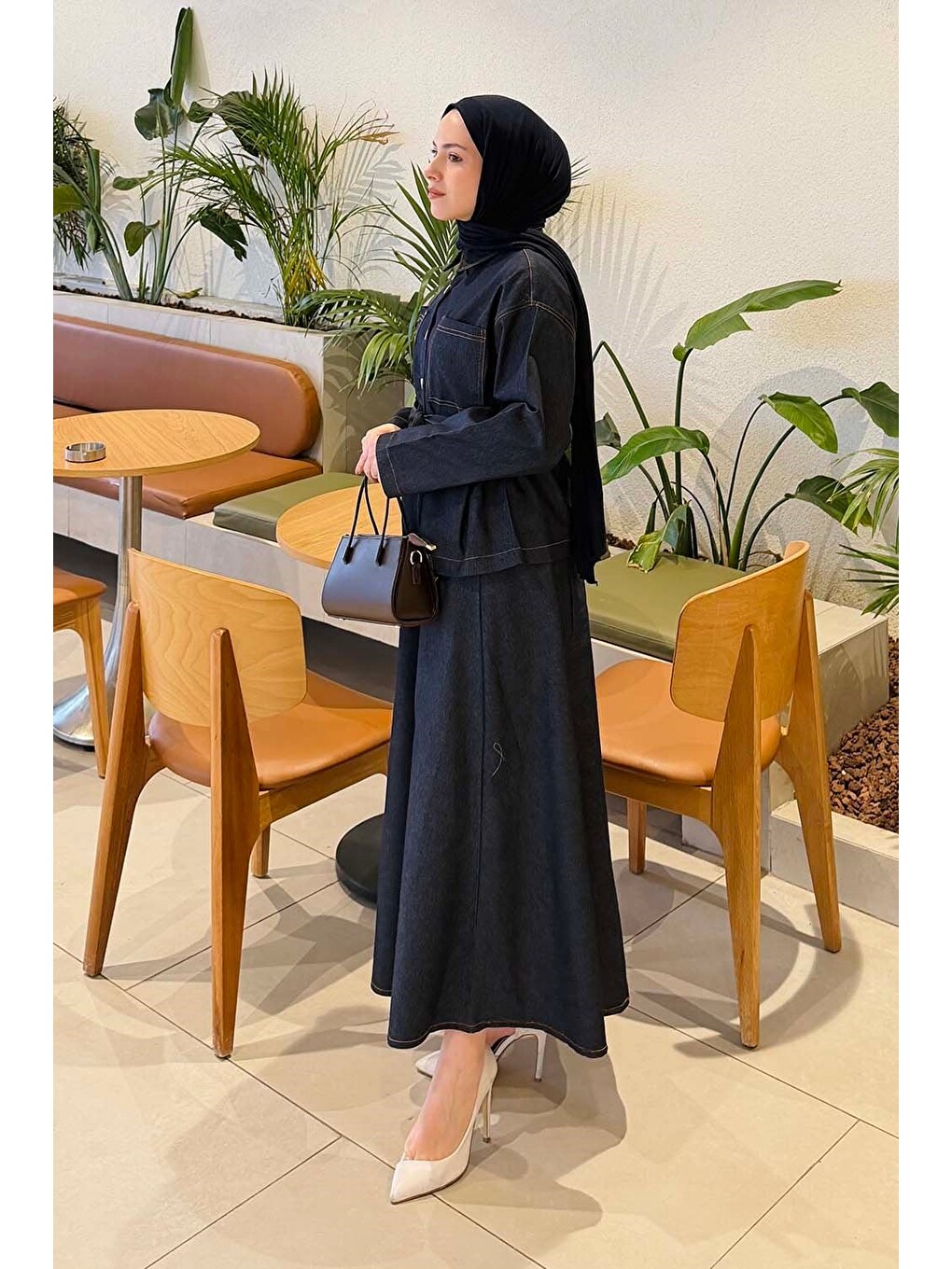 Bağlamalı Denim Takım Koyu Mavi-1