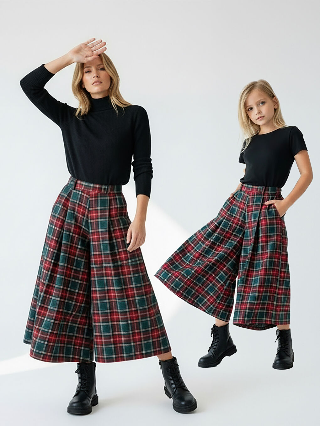 Yeşil Kız Çocuk Ekose Desen Kali Pantolon Etek-5