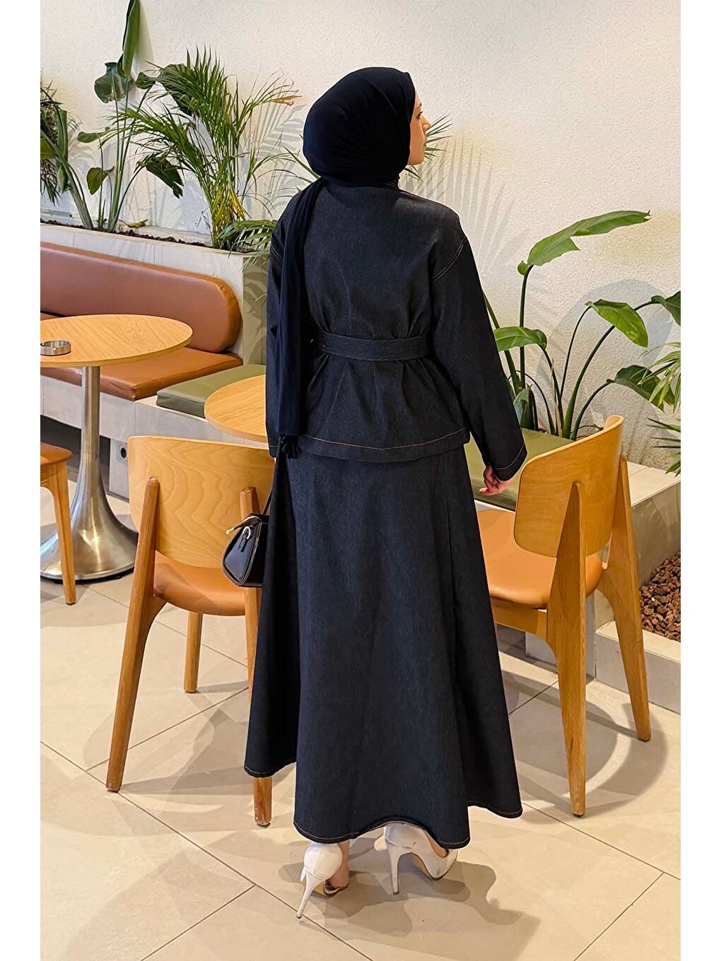 Bağlamalı Denim Takım Koyu Mavi-3