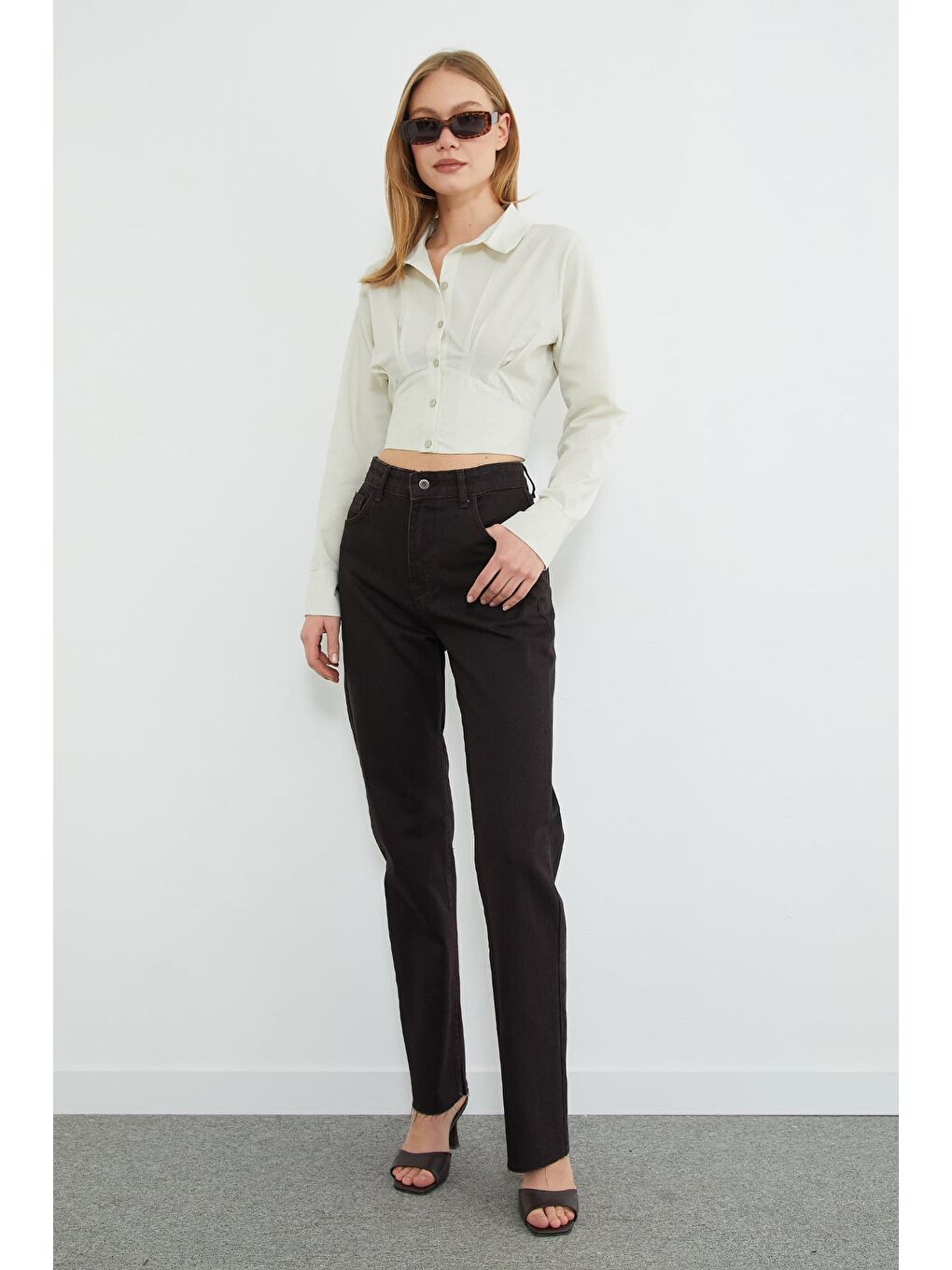 Yeşil Basic Korse Detaylı Crop Gömlek-3