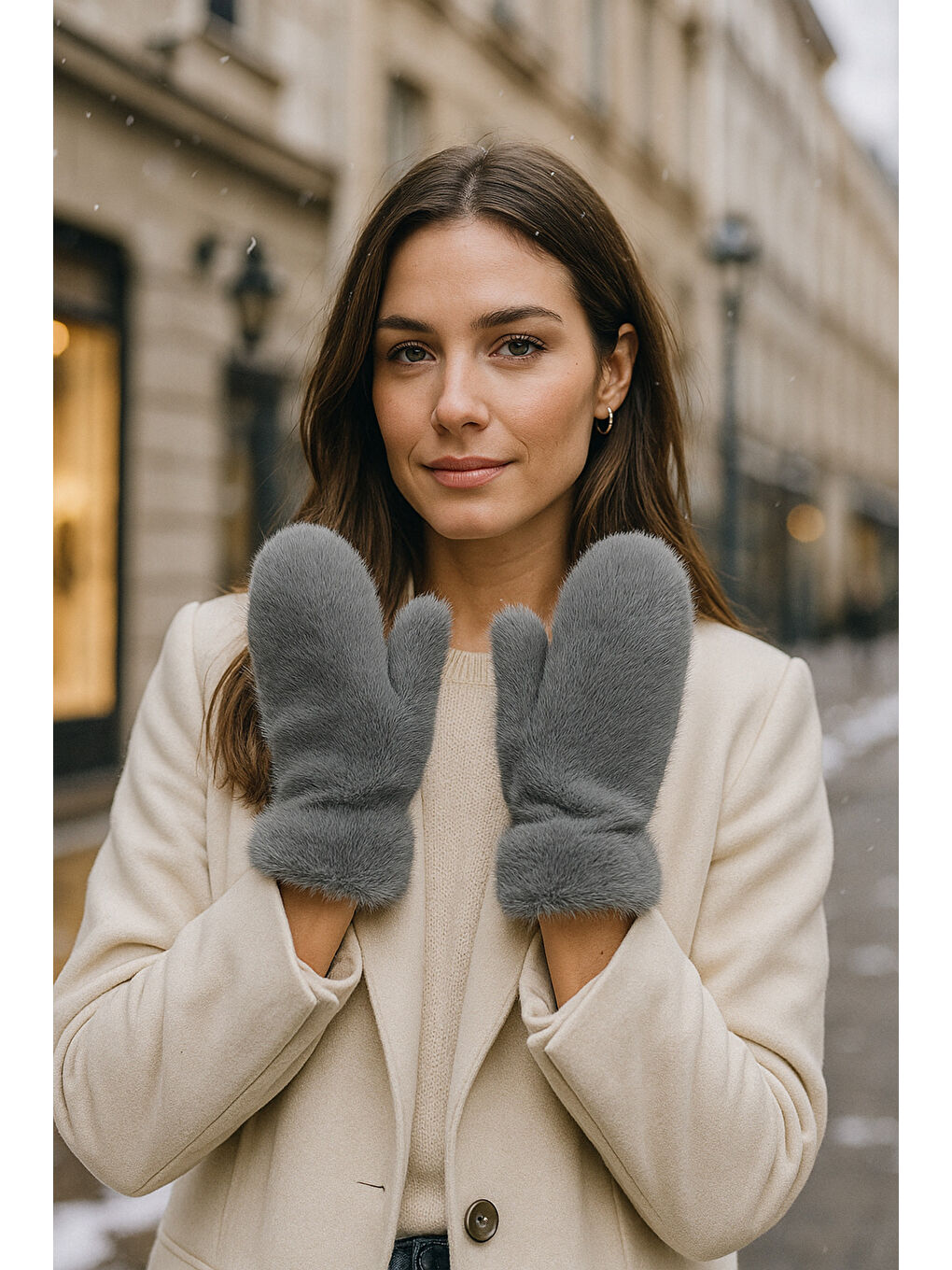 Kadın Gri Pelüş Eldiven ELD32-3