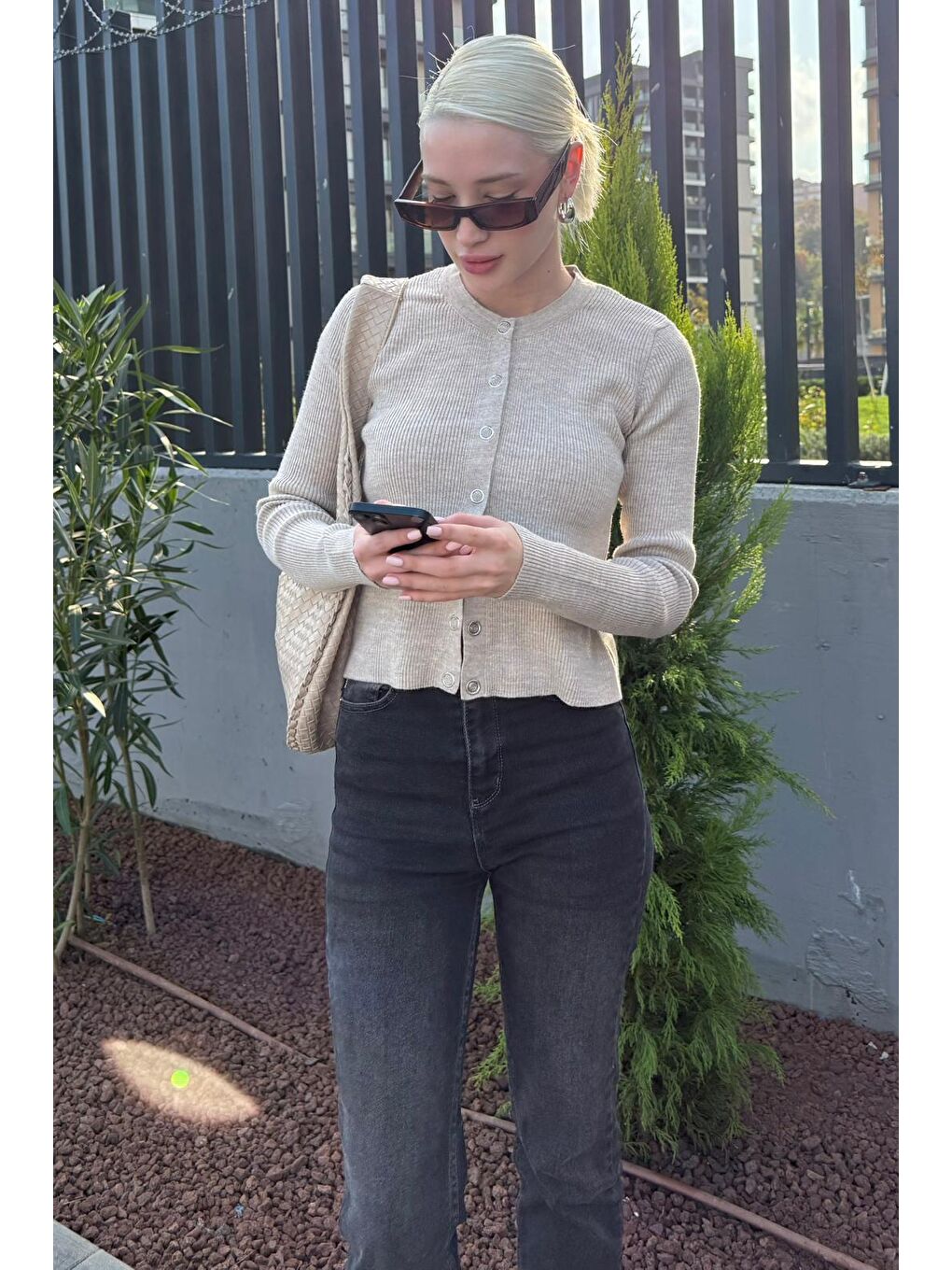 Bej Çıt Kapamalı Triko Kadın Hırka Mg2579-4