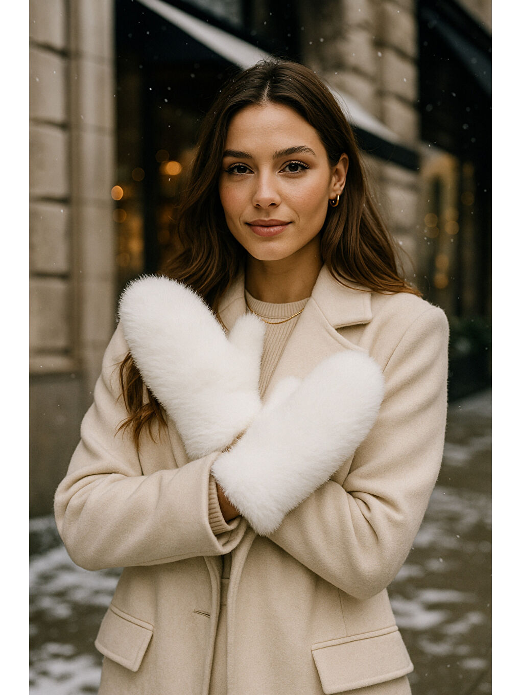 Kadın Ekru Pelüş Eldiven ELD32-1