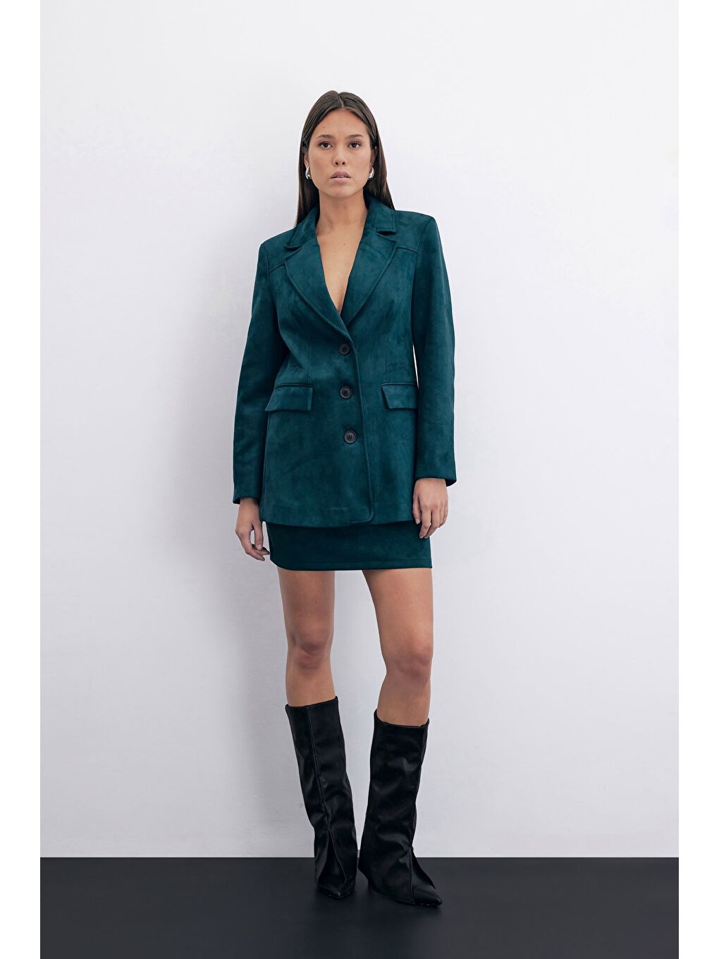 Yeşil Kısa Süet Etek - Zümrüt