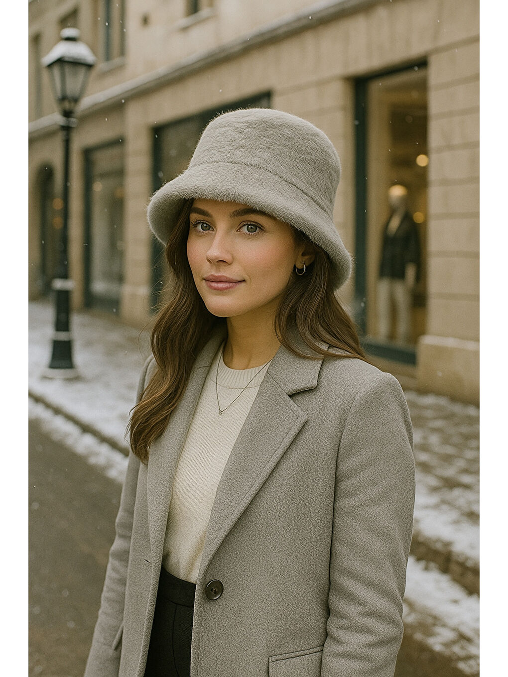 Kadın Antrasit Yünlü Keçe Bucket Şapka SPK1147-2