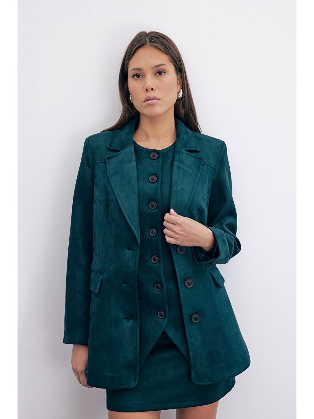 Yeşil Kısa Süet Etek - Zümrüt-1