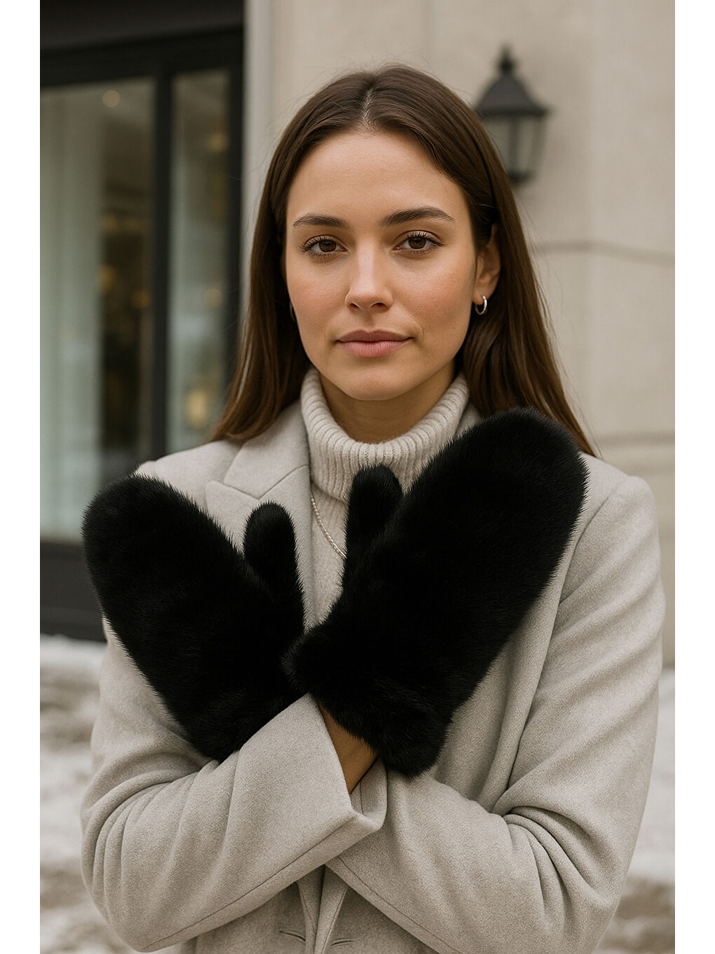 Kadın Siyah Pelüş Eldiven ELD32-1