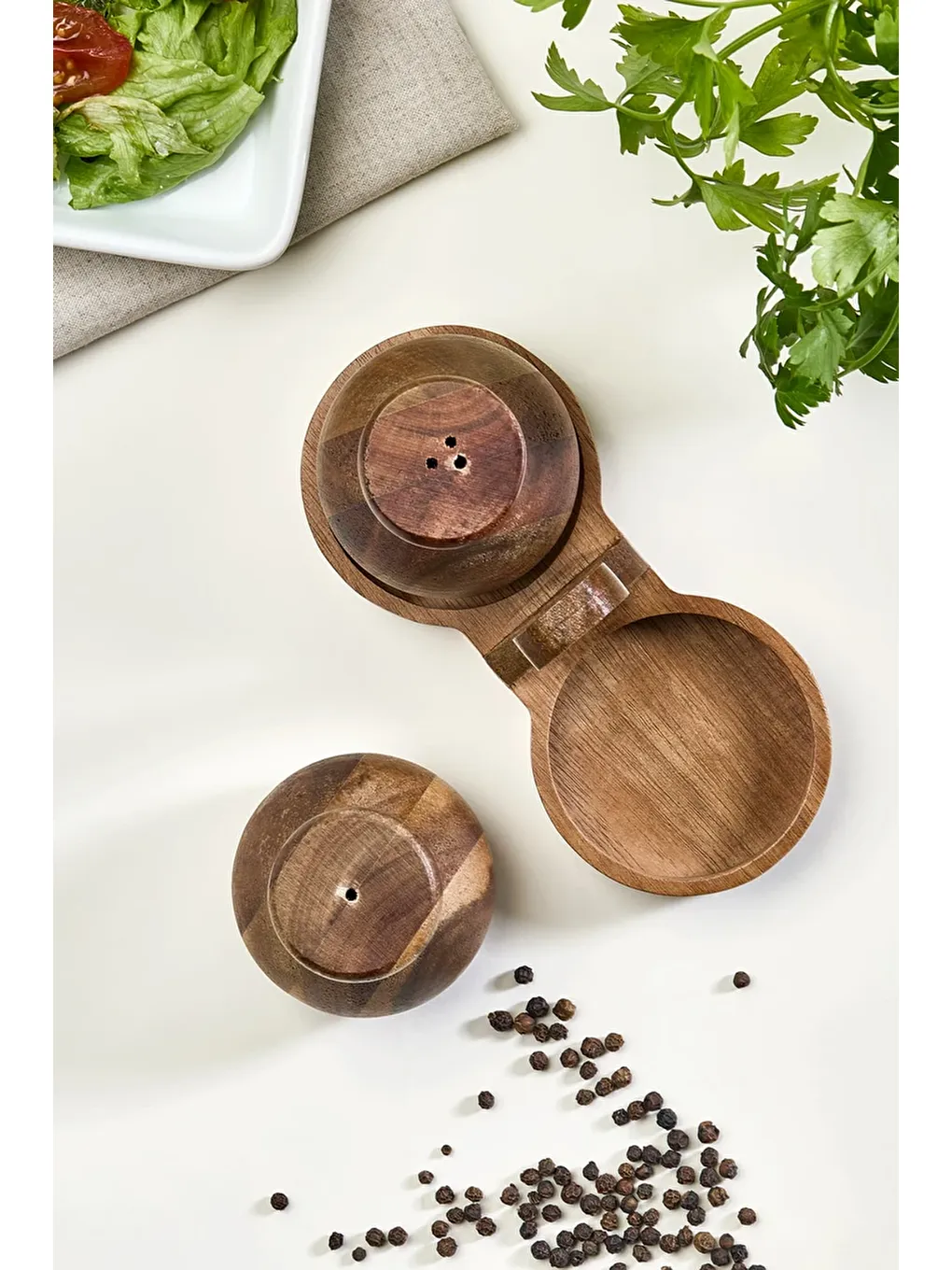 Kahverengi Akasya Ahşap Tuzluk & Biberlik Seti-2