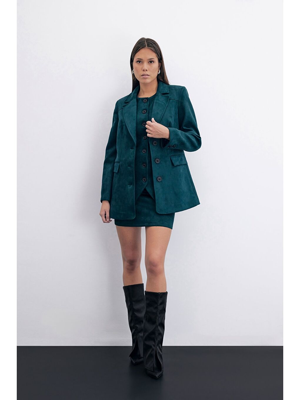 Yeşil Kısa Süet Etek - Zümrüt-3