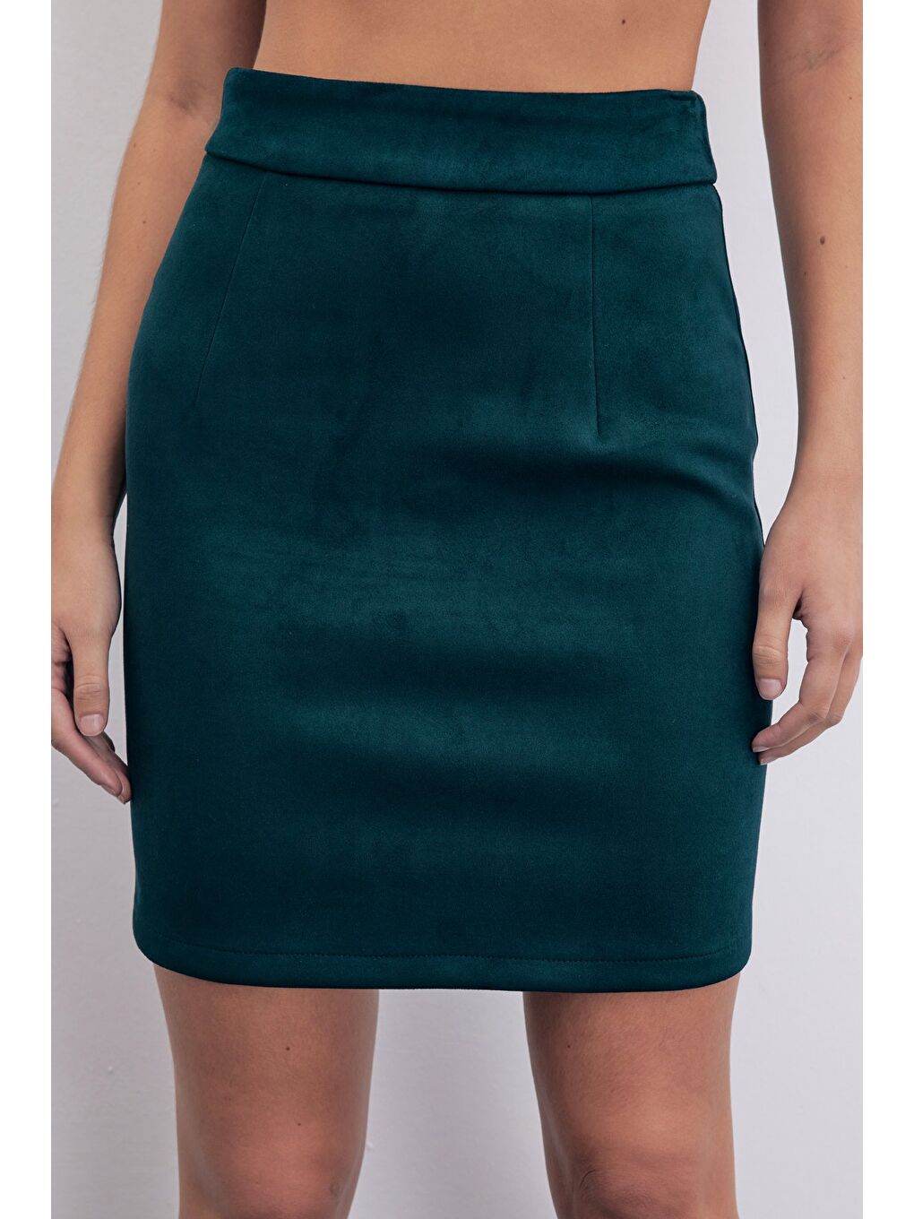 Yeşil Kısa Süet Etek - Zümrüt-4