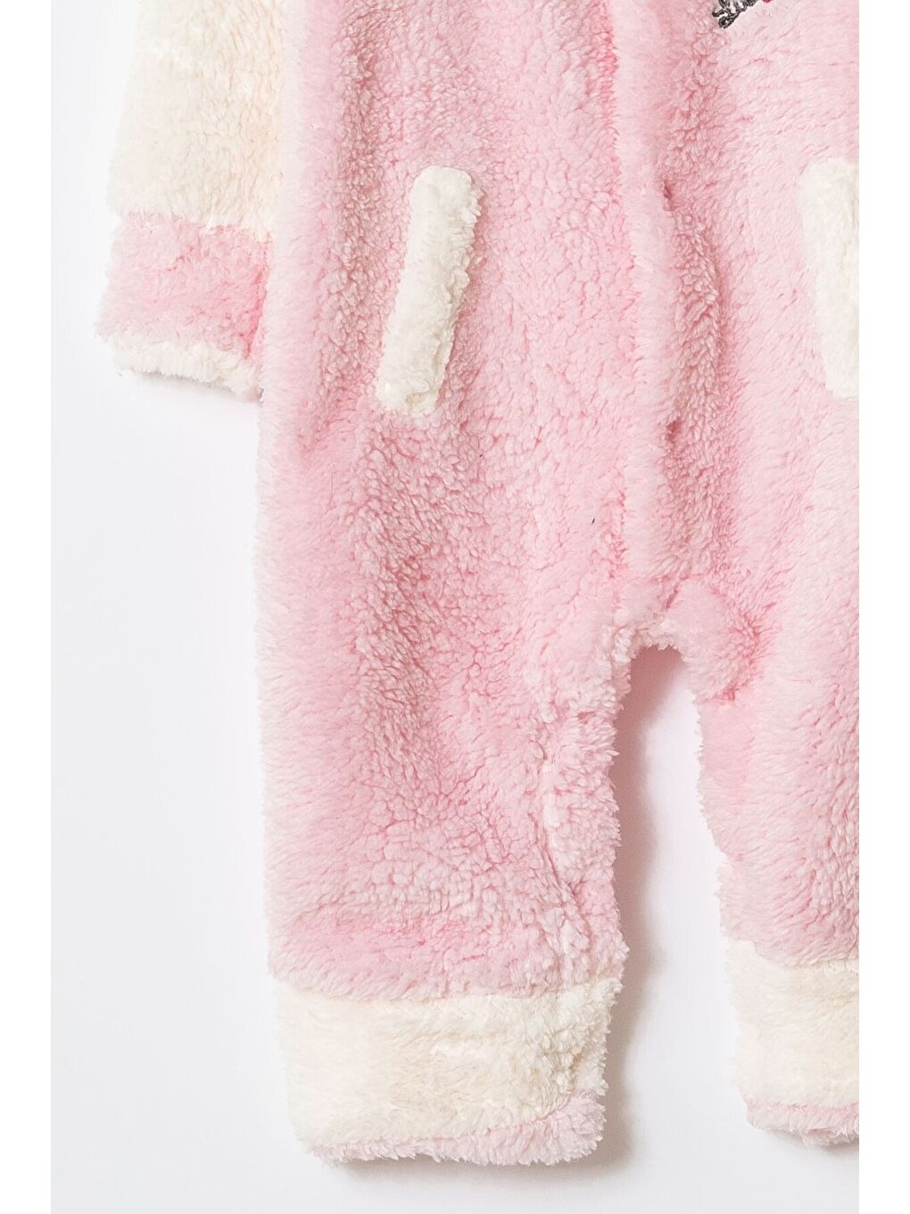 Pembe Kışlık Tatlı Welsoft Kalpli Nakışlı Kolay Giyimli Kapüşonsuz Bebek Tulum-4