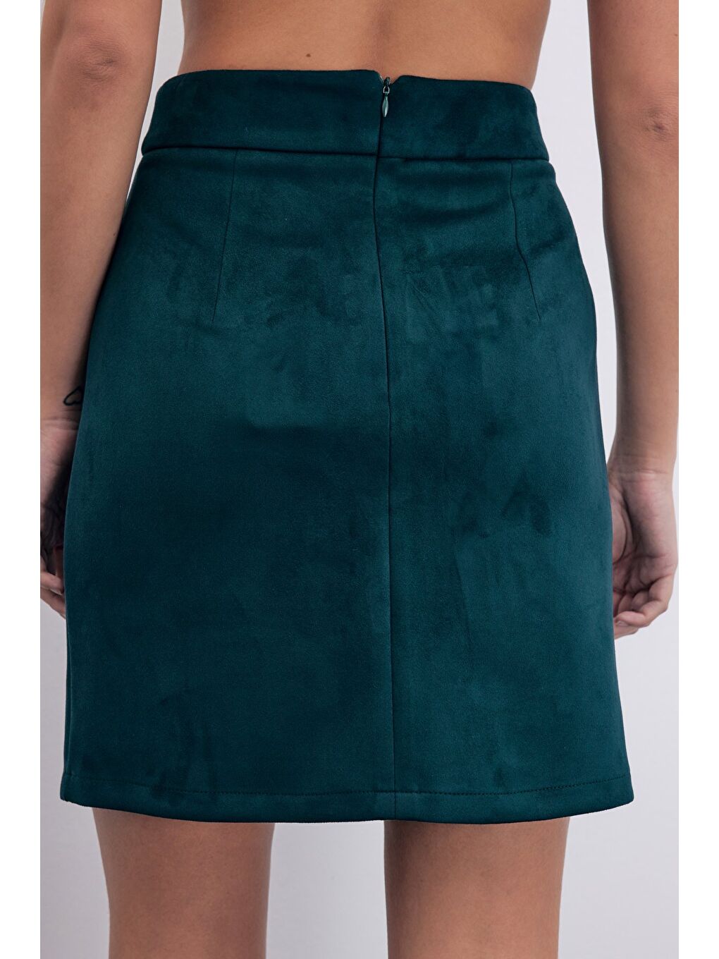 Yeşil Kısa Süet Etek - Zümrüt-5