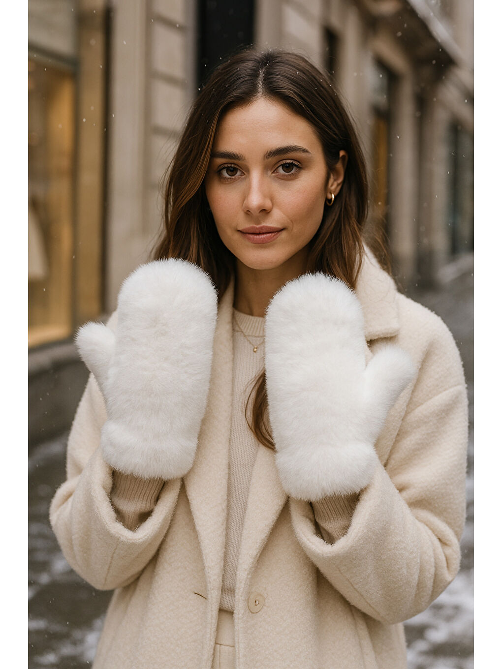 Kadın Ekru Pelüş Eldiven ELD32-2