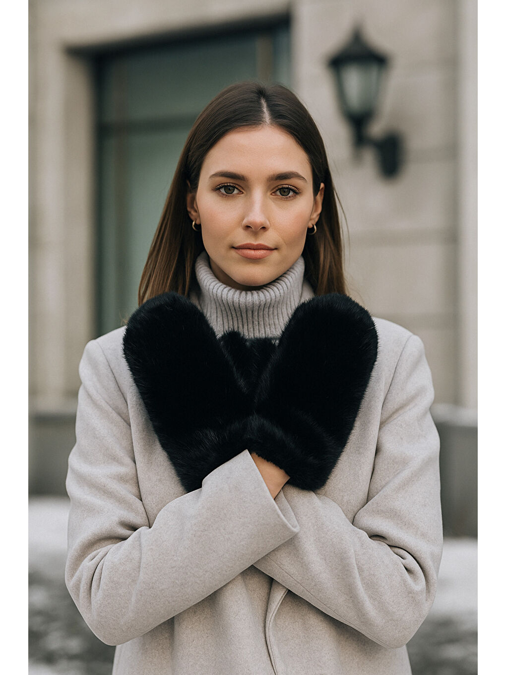 Kadın Siyah Pelüş Eldiven ELD32-2