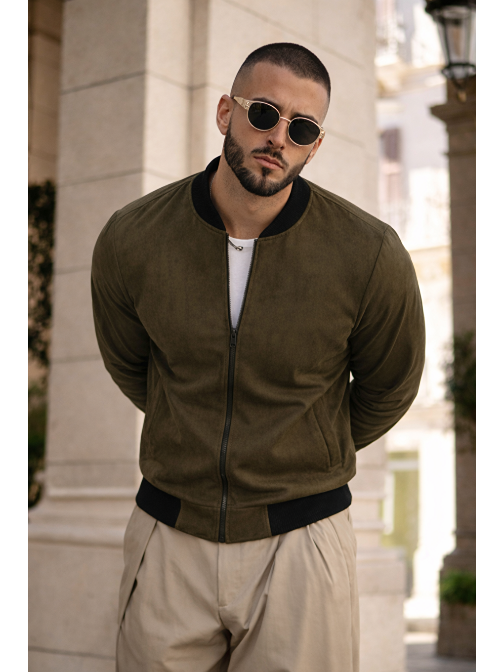 Erkek Trend Basic Günlük Premium Haki Nubuk Ceket-1