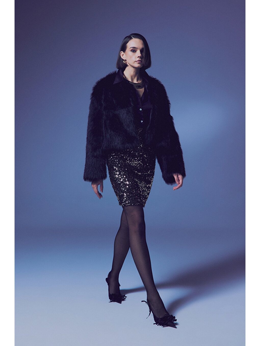 Sarı Payetli Mini Etek - Gold-2