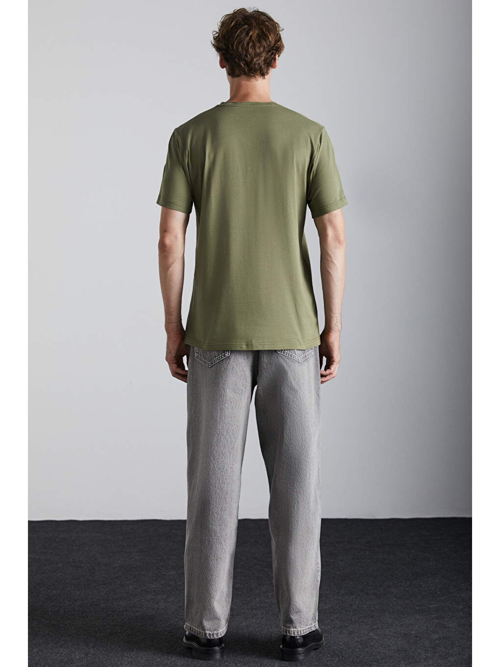 Haki Solo Erkek %100 Organik Pamuklu Kalın Dokulu Comfort Fit Bisiklet Yakalı HAKİ T-Shirt-5