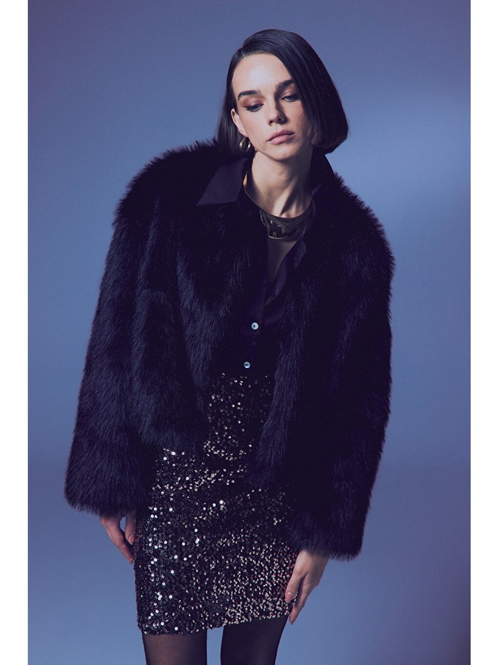 Sarı Payetli Mini Etek - Gold-4