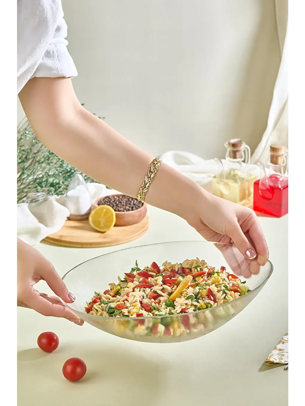 Renksiz Monsi Gondol Büyük Boy Cam Salata Meyve Kasesi-1