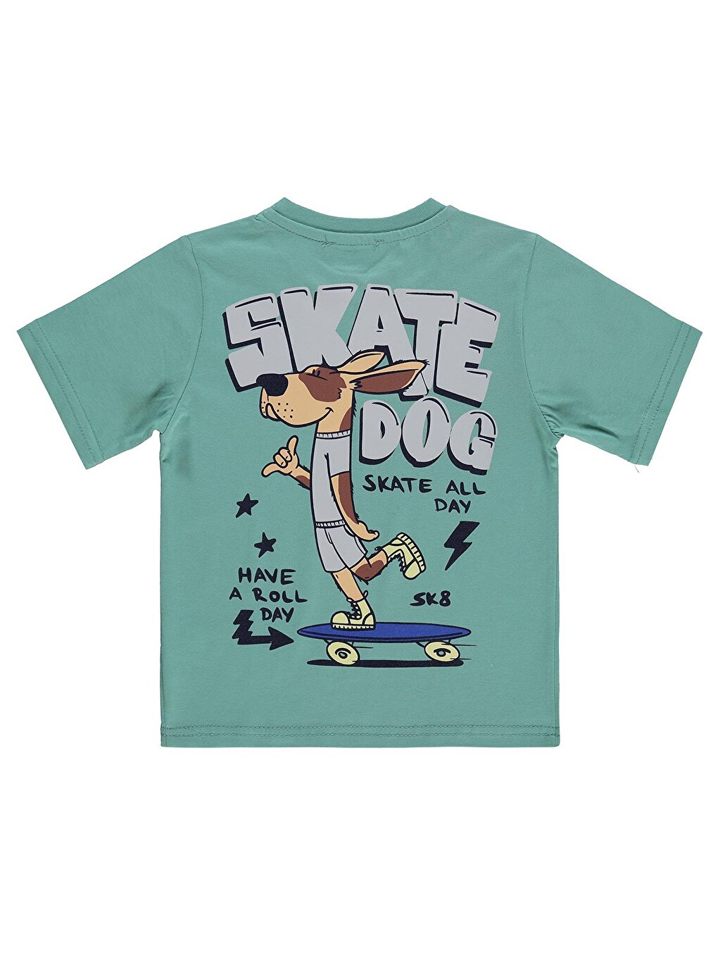 Boys Skate Dog Baskılı 2-5 Yaş Tişört - Yeşil-1