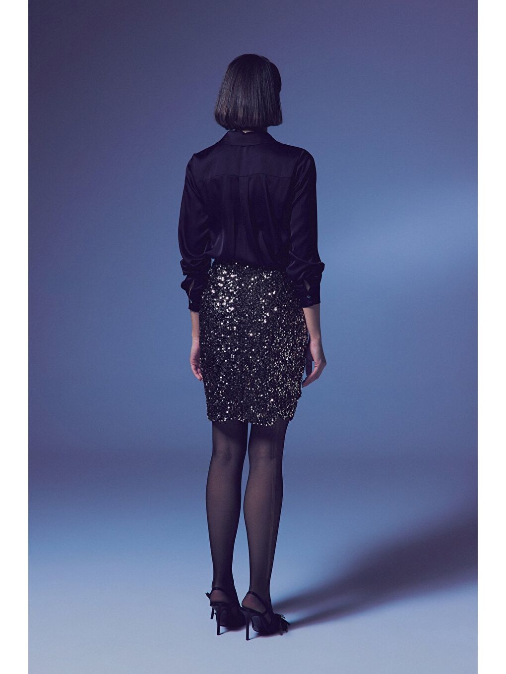 Sarı Payetli Mini Etek - Gold-7