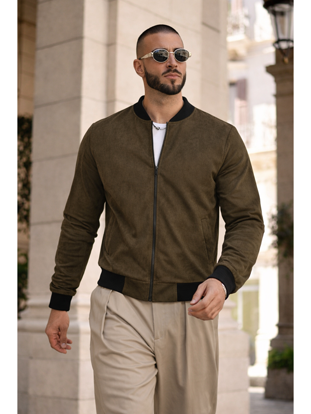 Erkek Trend Basic Günlük Premium Haki Nubuk Ceket-2