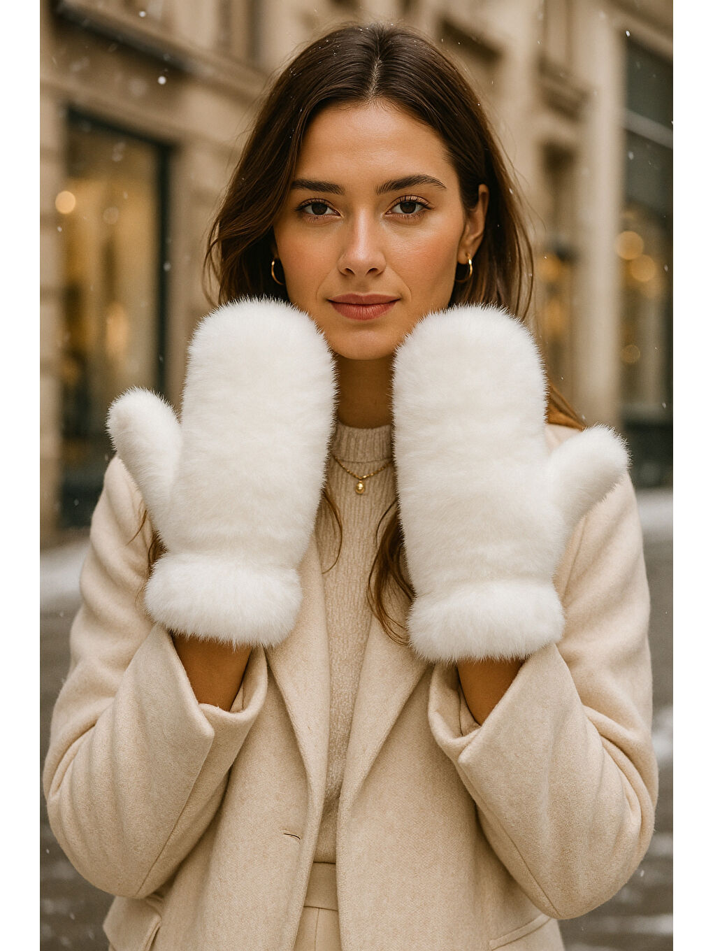 Kadın Ekru Pelüş Eldiven ELD32-3