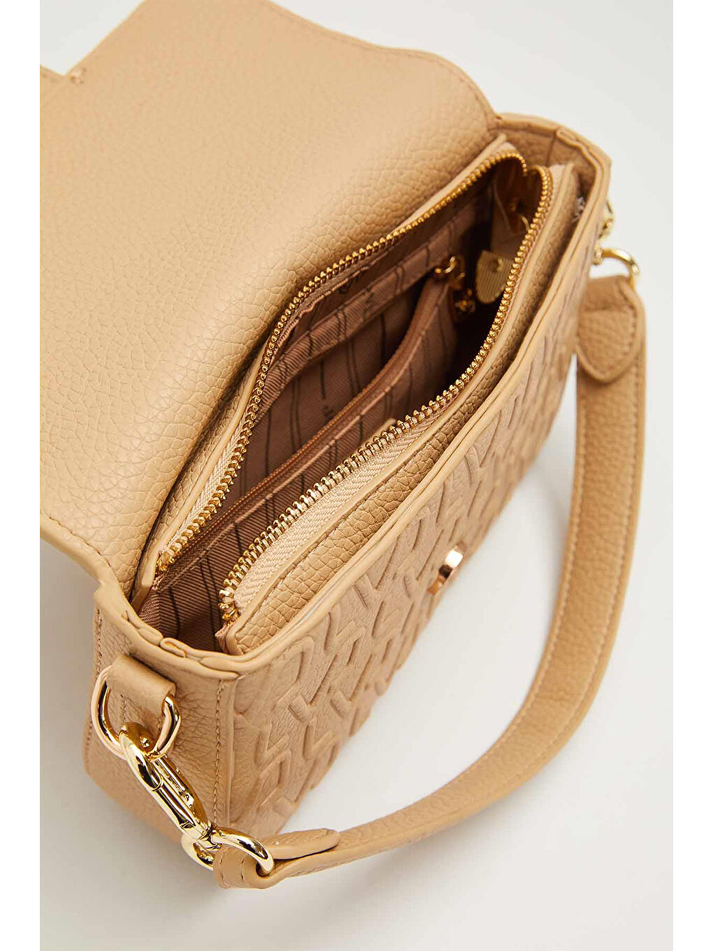 Bej Desenli Deri Askılı Premium Çanta 930627 Vizon-3