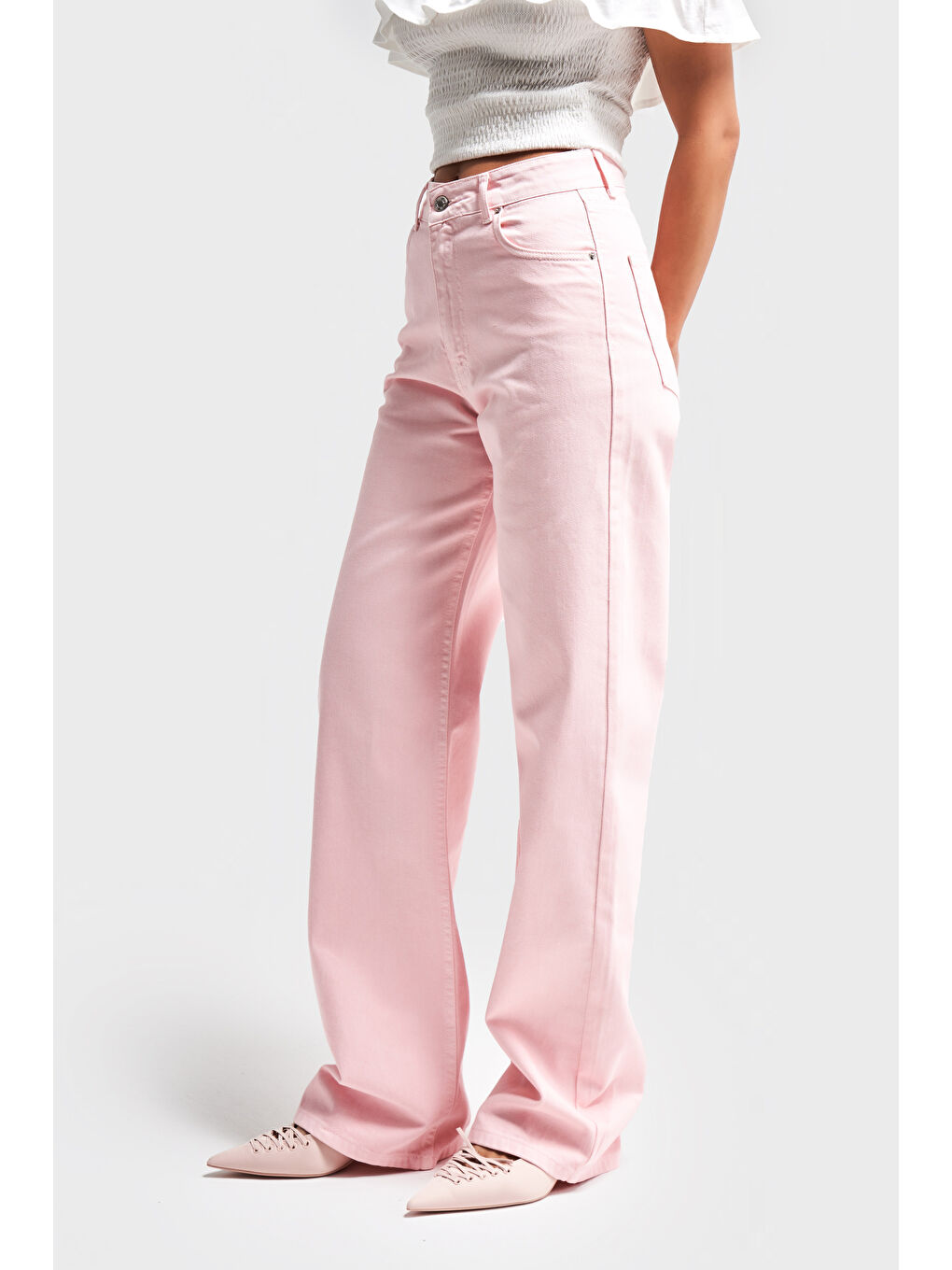 Kadın Şeker Pembesi 6s5-98 Straight Fit Yüksek Bel %100 Pamuk Denim Jean