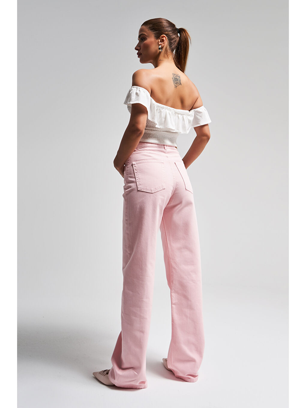 Kadın Şeker Pembesi 6s5-98 Straight Fit Yüksek Bel %100 Pamuk Denim Jean-1