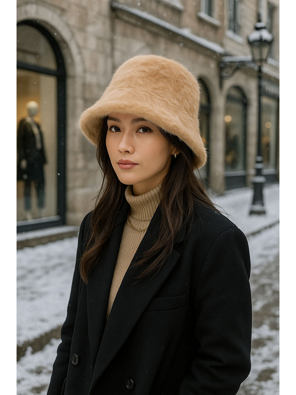 Kahverengi Kadın Camel Yünlü Keçe Bucket Şapka SPK1147-1