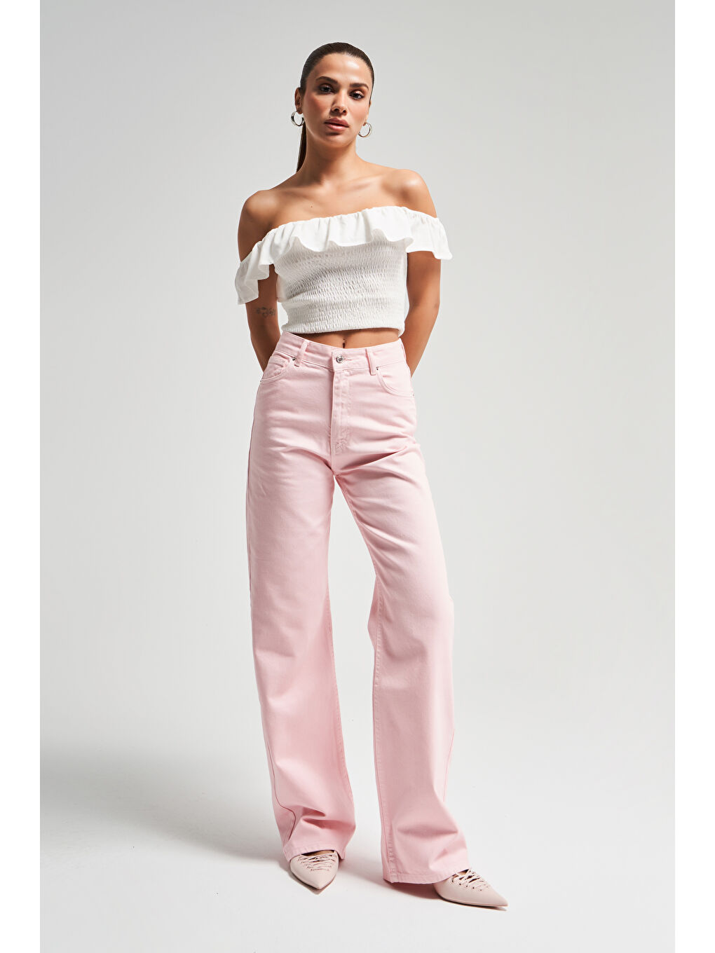 Kadın Şeker Pembesi 6s5-98 Straight Fit Yüksek Bel %100 Pamuk Denim Jean-2