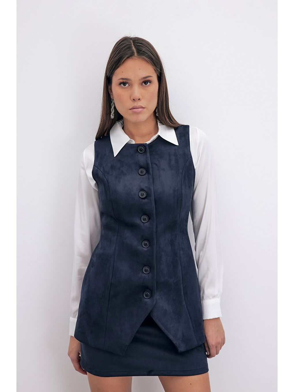 Kısa Süet Etek - Lacivert-2