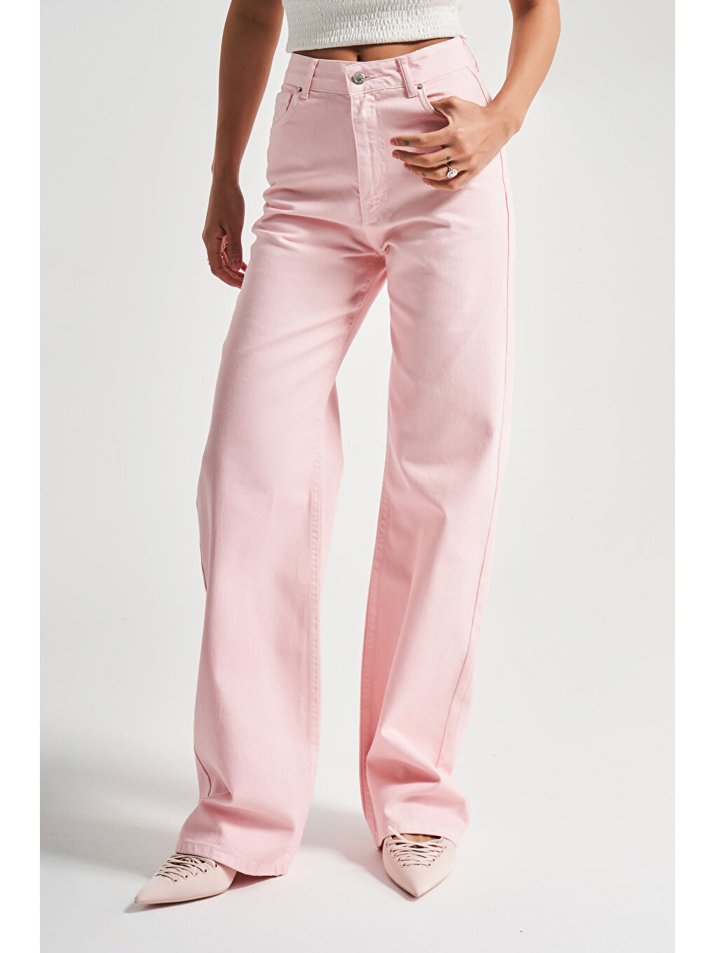 Kadın Şeker Pembesi 6s5-98 Straight Fit Yüksek Bel %100 Pamuk Denim Jean-3