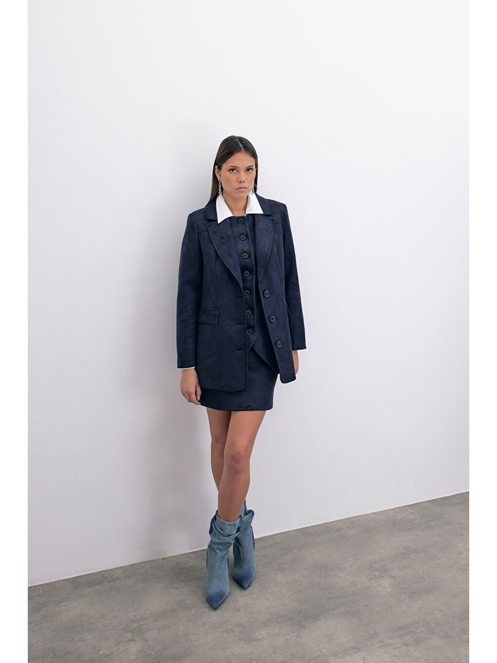 Kısa Süet Etek - Lacivert-4