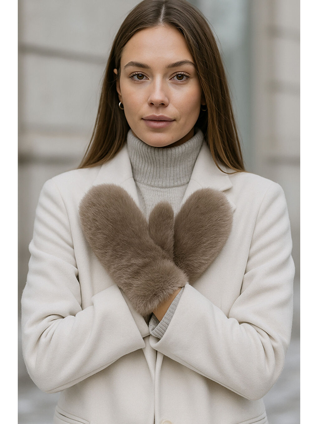 Bej Kadın Vizon Pelüş Eldiven ELD32-2