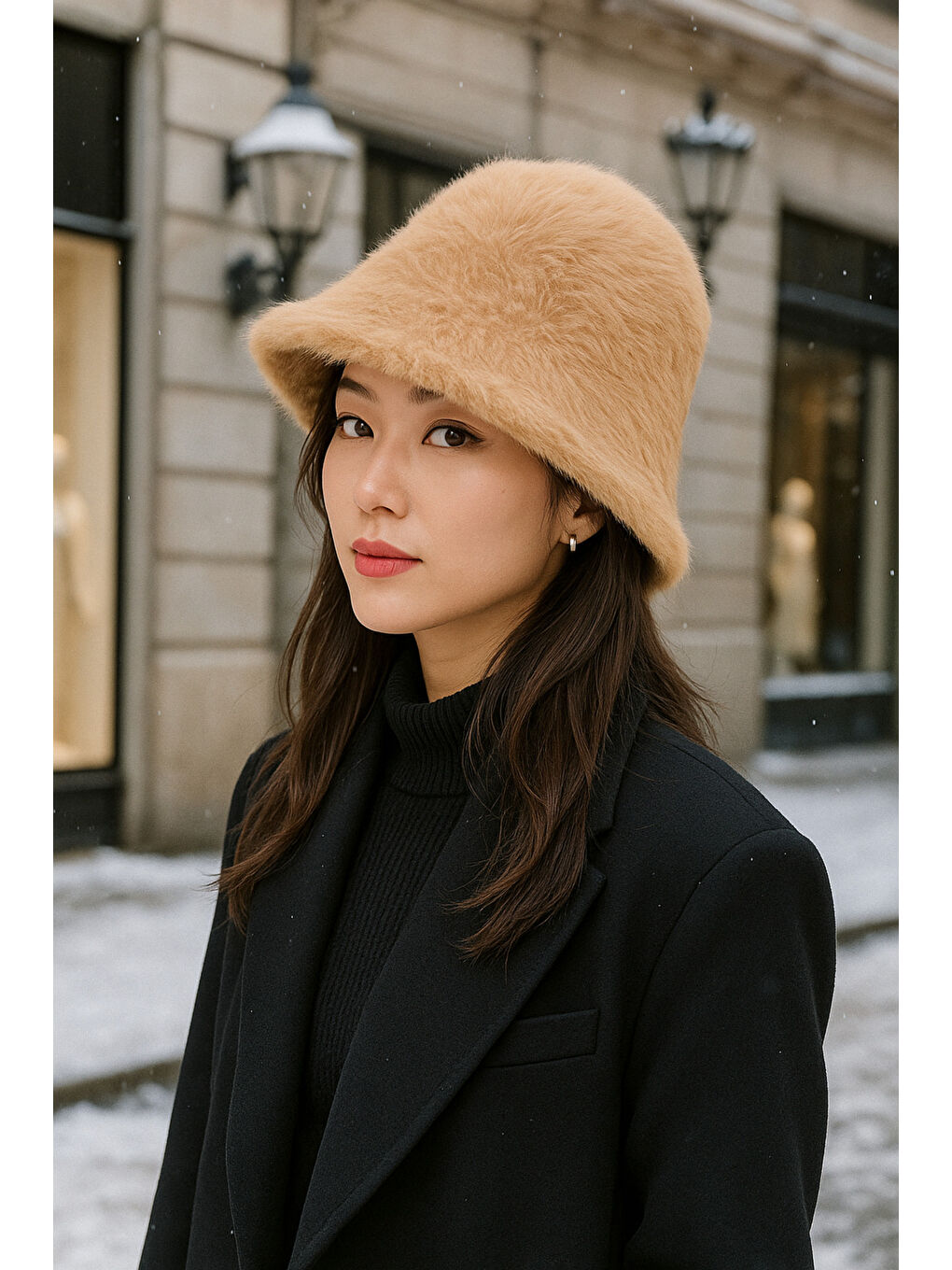 Kahverengi Kadın Camel Yünlü Keçe Bucket Şapka SPK1147-2