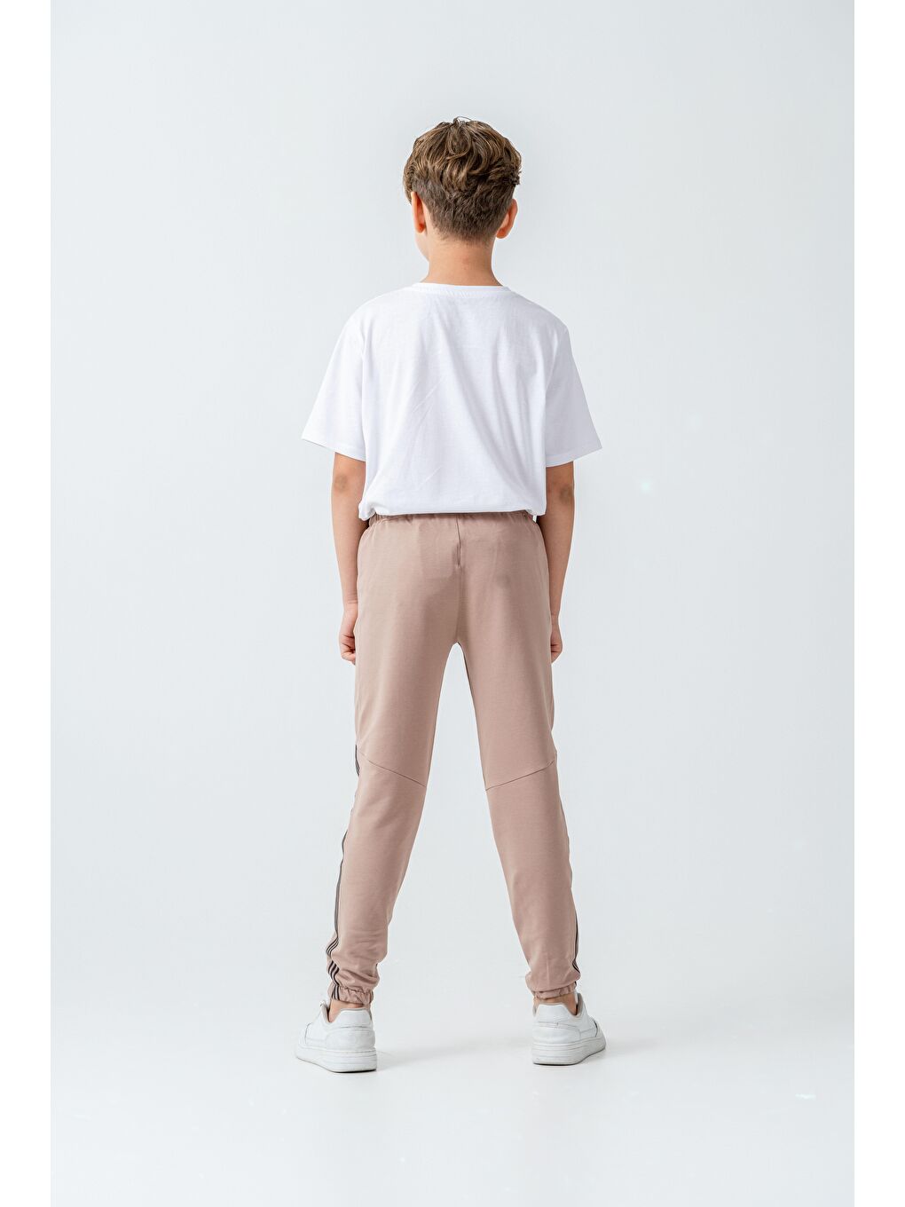 Bej Sağ Sol Yan Şerit Baskılı Sol Cep Alt Baskılı Erkek Çocuk Eşofman Altı-4