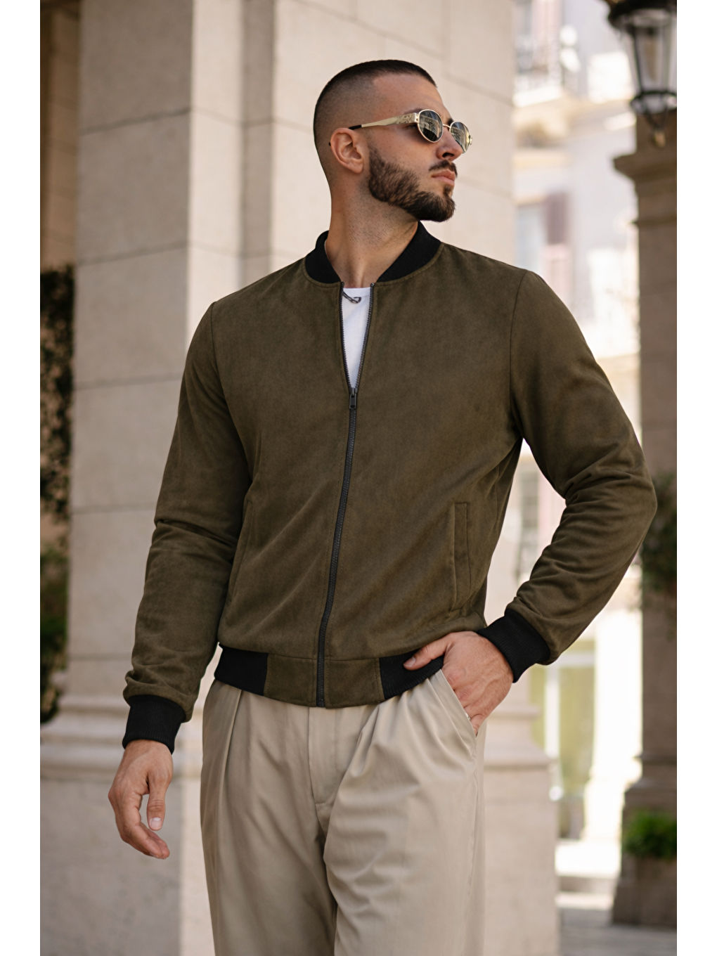 Erkek Trend Basic Günlük Premium Haki Nubuk Ceket-4