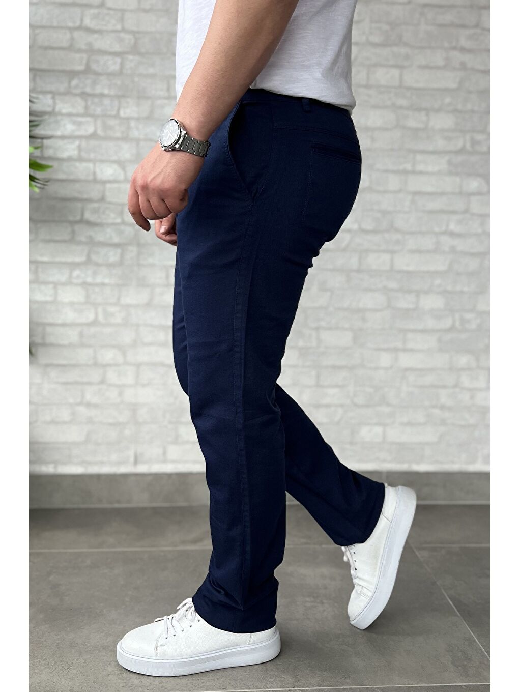 Lacivert Erkek Amblem Detaylı Gabardin Pantolon-1