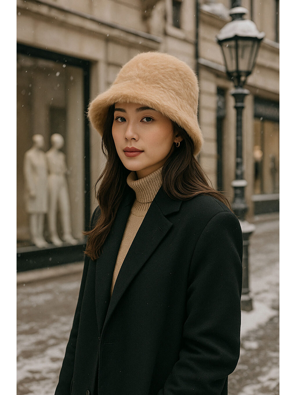 Kahverengi Kadın Camel Yünlü Keçe Bucket Şapka SPK1147-3