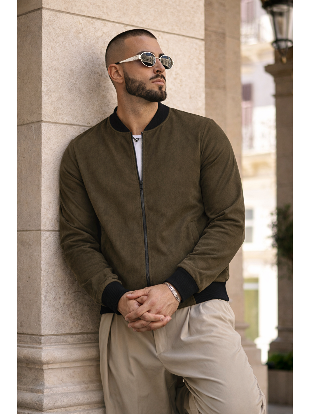 Erkek Trend Basic Günlük Premium Haki Nubuk Ceket-5