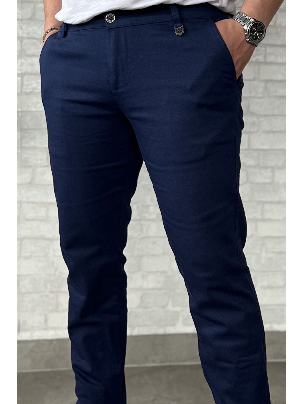 Lacivert Erkek Amblem Detaylı Gabardin Pantolon-3