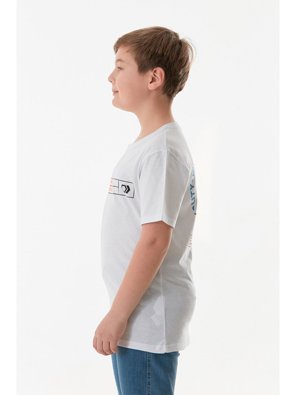 Beyaz Önü Ve Arkası Yazı Baskılı Erkek Çocuk Tişört-2