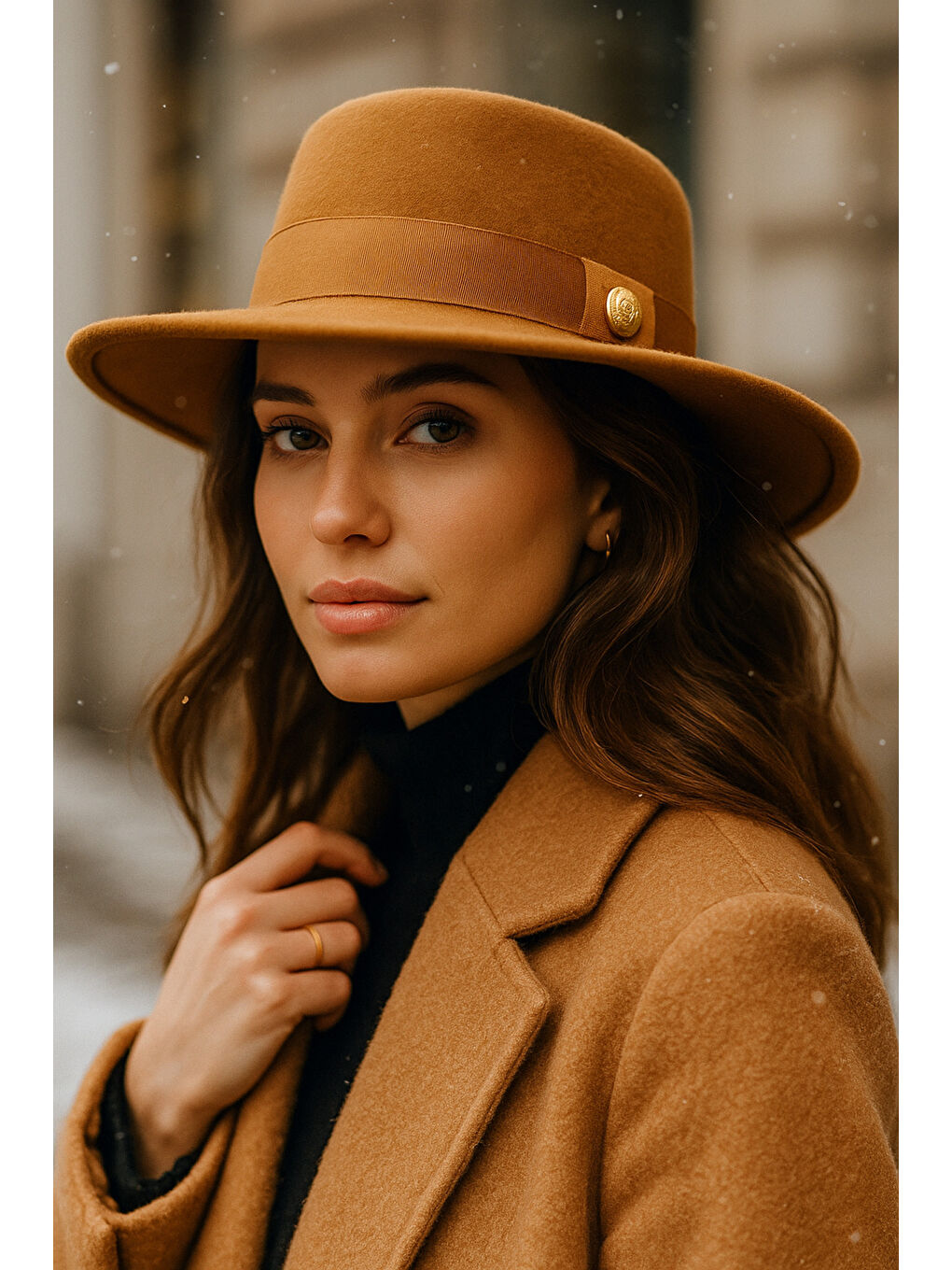 Kahverengi Kadın Camel Kaşe Gondol Şapka SPK1148-1