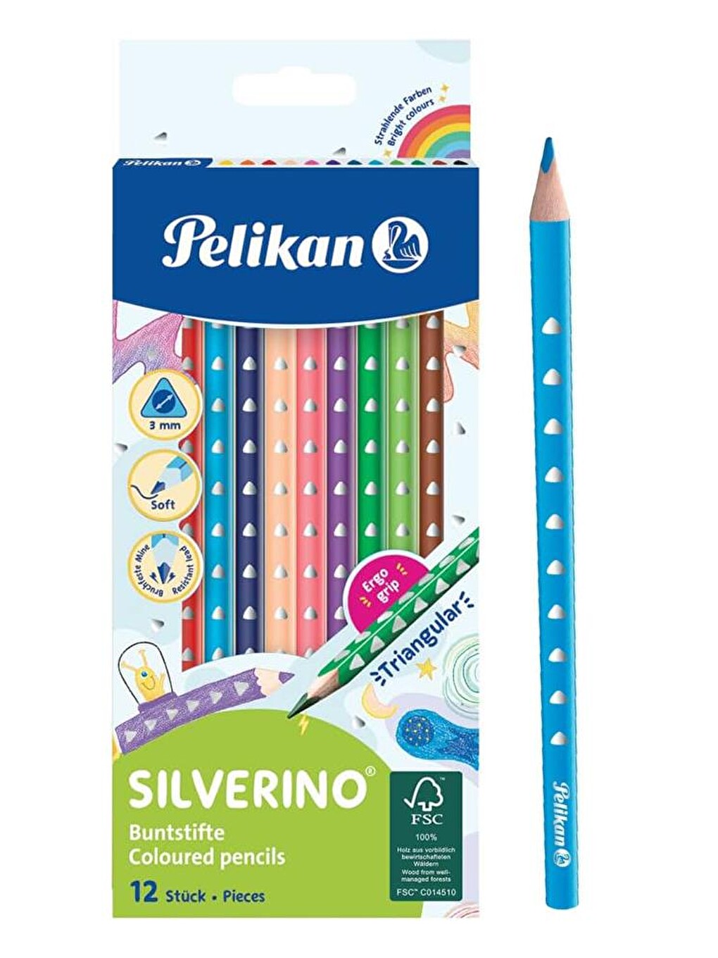 12 Li Kuru Boya Kalemi Karton Kutu 1 Paket 12 Renk Üçgen Tutum Silverino Kuruboya Tam Boy Renkli Kal