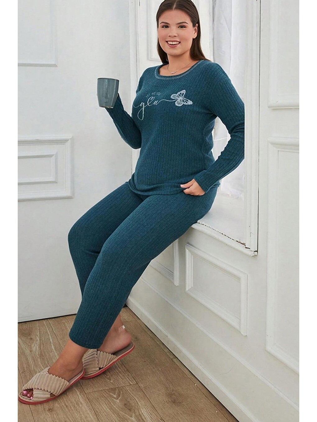 Petrol Magic Baskılı Büyük Beden Pijama Takımı-1