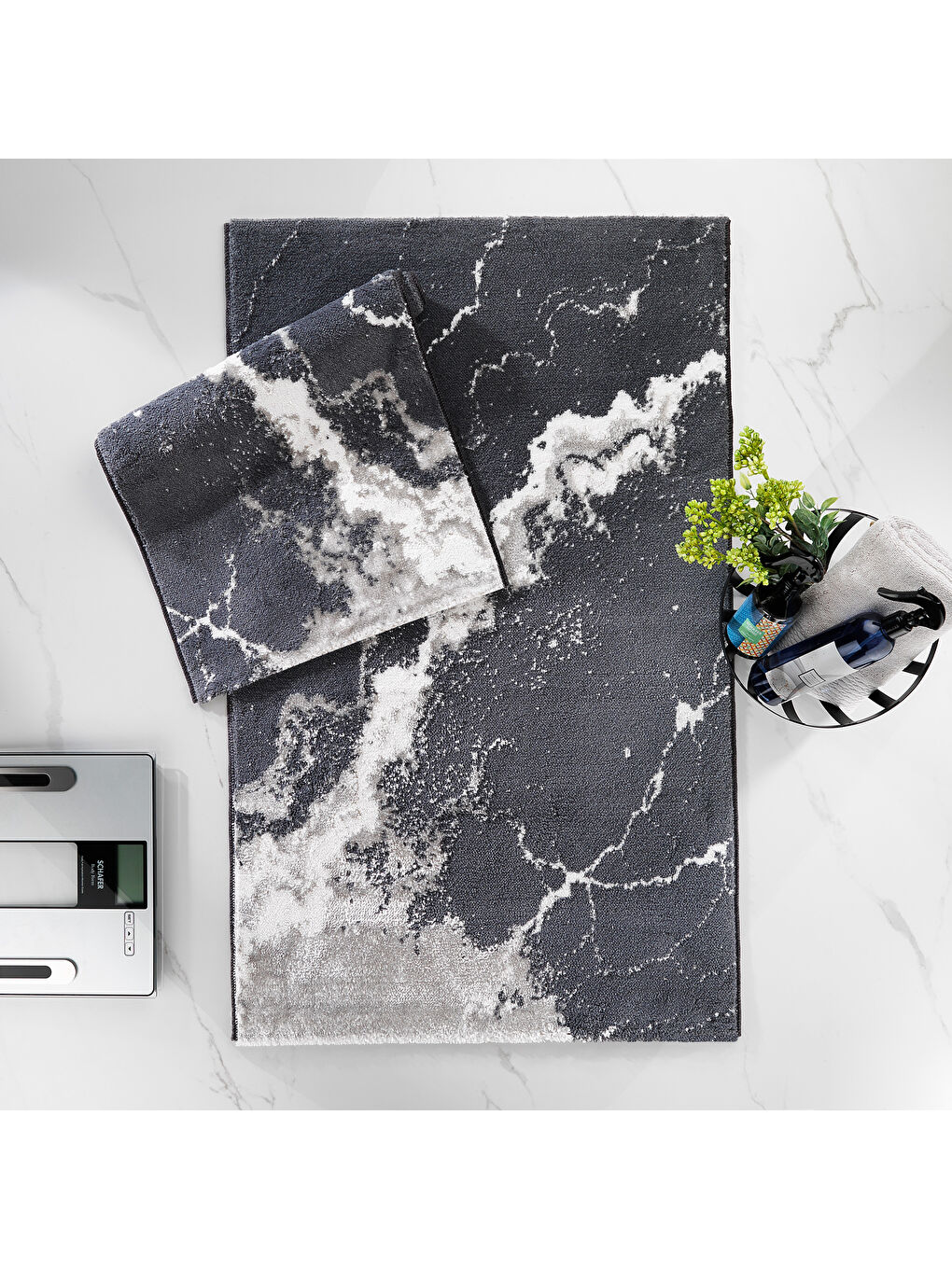 Home Retro 2’li Pamuk Floş Banyo Paspası 60x100 / 40x60 Cm - Gri