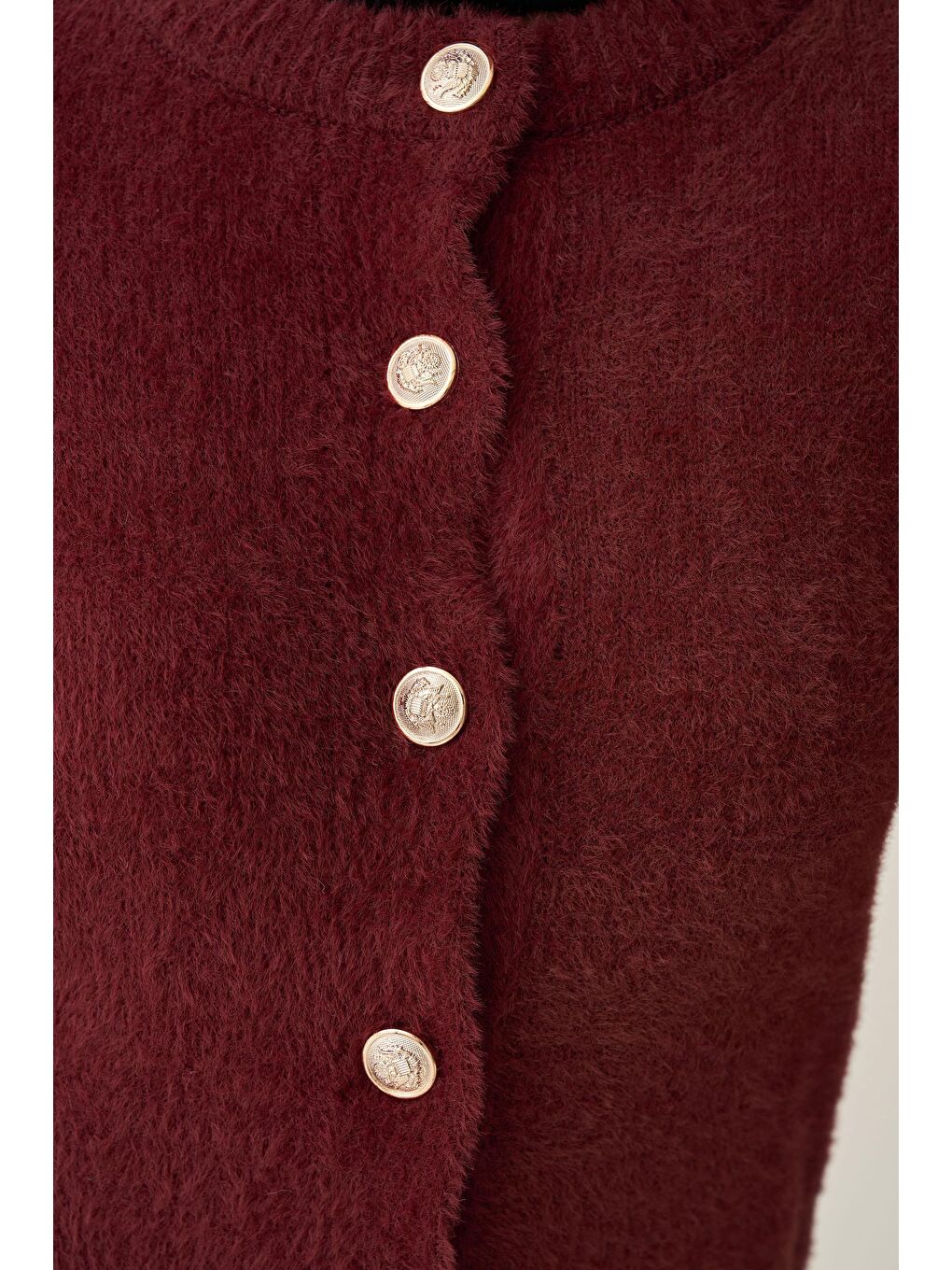 Bordo-Yumuşak Dokulu Dügmeli Hırka-4