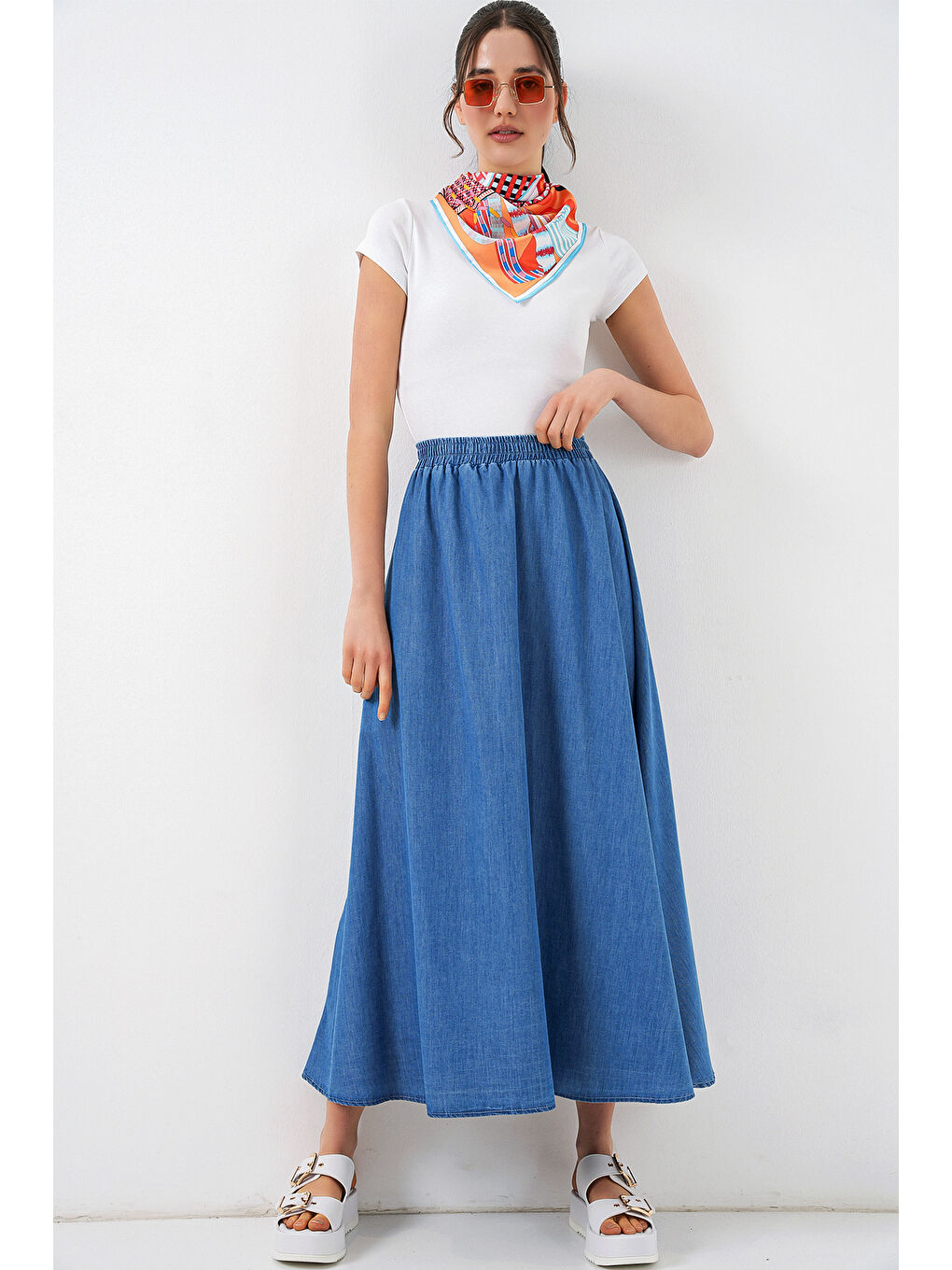 Kadın Uzun Jean Etek 8062 - Lacivert-2